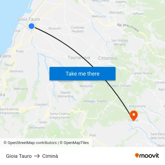 Gioia Tauro to Ciminà map