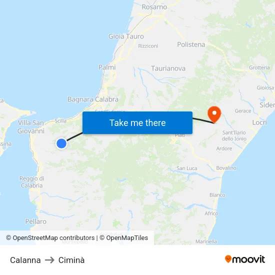 Calanna to Ciminà map