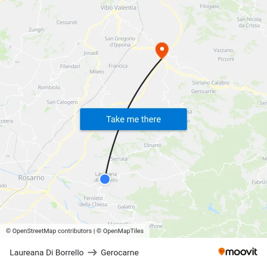 Laureana Di Borrello to Gerocarne map