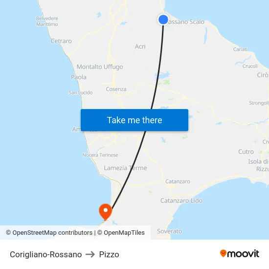 Corigliano-Rossano to Pizzo map