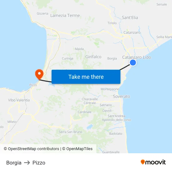 Borgia to Pizzo map