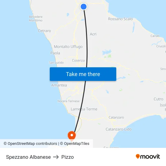 Spezzano Albanese to Pizzo map
