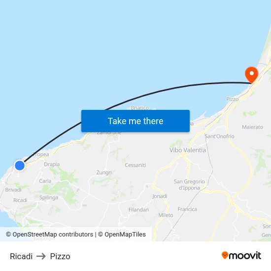 Ricadi to Pizzo map
