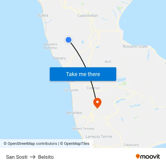 San Sosti to Belsito map