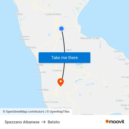 Spezzano Albanese to Belsito map