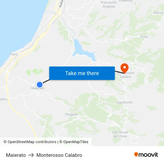Maierato to Monterosso Calabro map