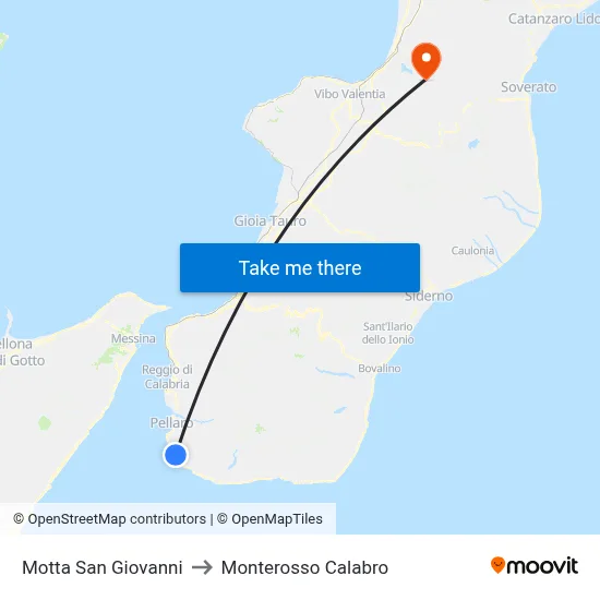 Motta San Giovanni to Monterosso Calabro map