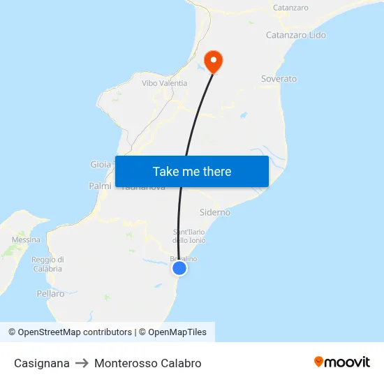 Casignana to Monterosso Calabro map