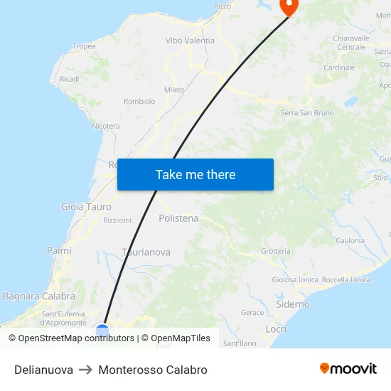 Delianuova to Monterosso Calabro map