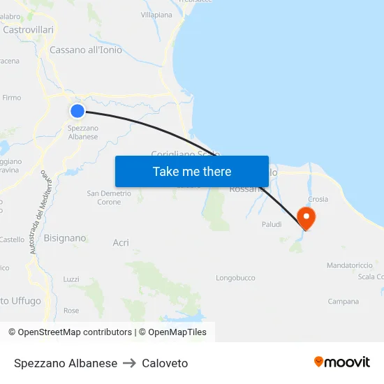 Spezzano Albanese to Caloveto map