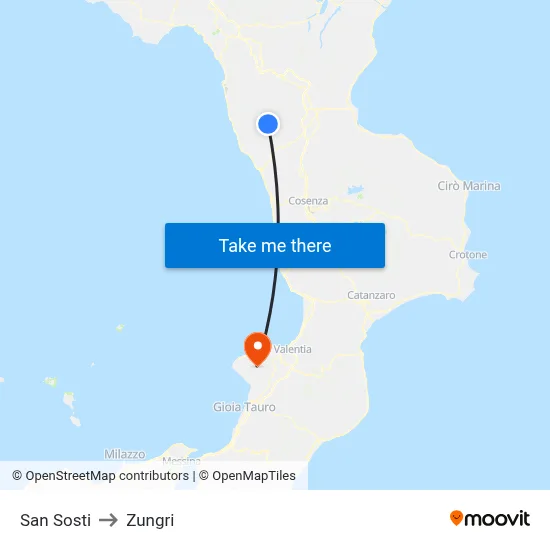 San Sosti to Zungri map