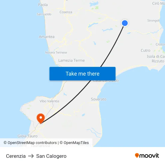 Cerenzia to San Calogero map