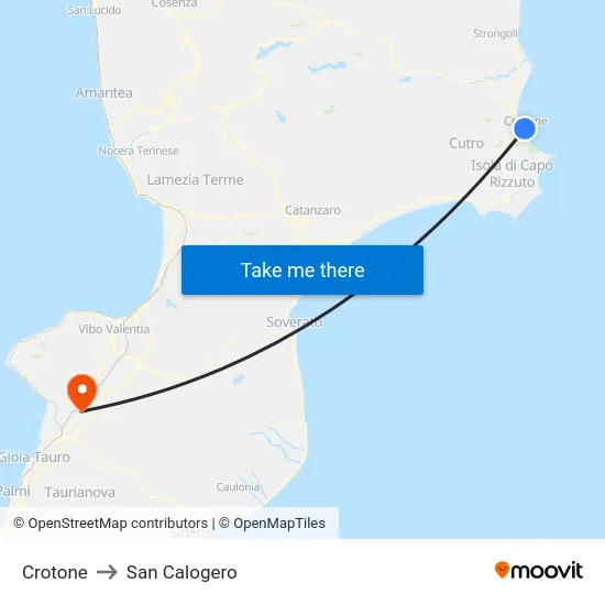 Crotone to San Calogero map