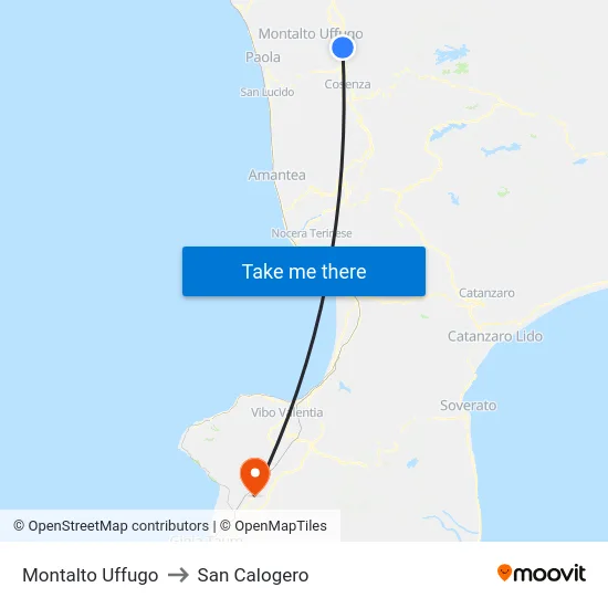 Montalto Uffugo to San Calogero map