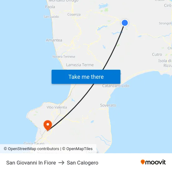 San Giovanni In Fiore to San Calogero map