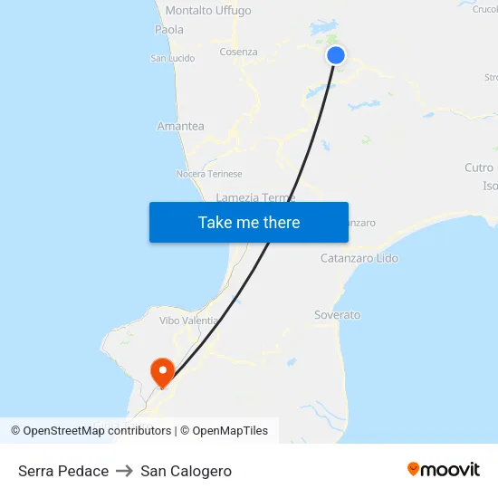 Serra Pedace to San Calogero map