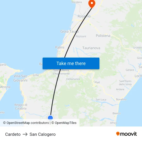 Cardeto to San Calogero map