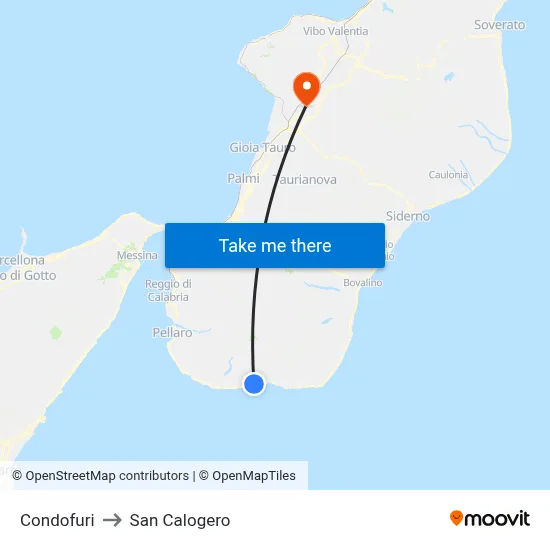 Condofuri to San Calogero map