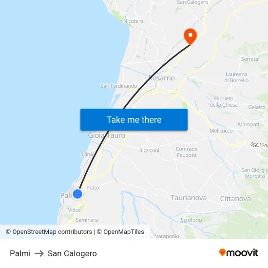 Palmi to San Calogero map