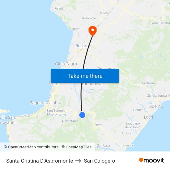 Santa Cristina D'Aspromonte to San Calogero map