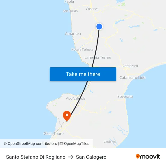 Santo Stefano Di Rogliano to San Calogero map