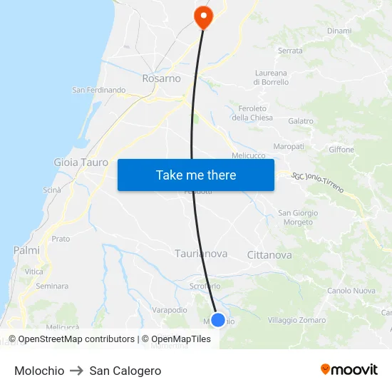 Molochio to San Calogero map
