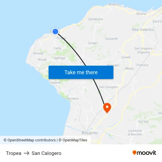 Tropea to San Calogero map
