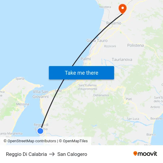 Reggio Di Calabria to San Calogero map