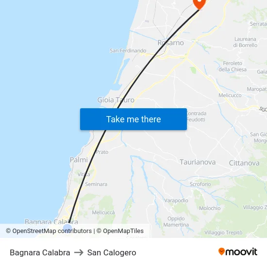Bagnara Calabra to San Calogero map