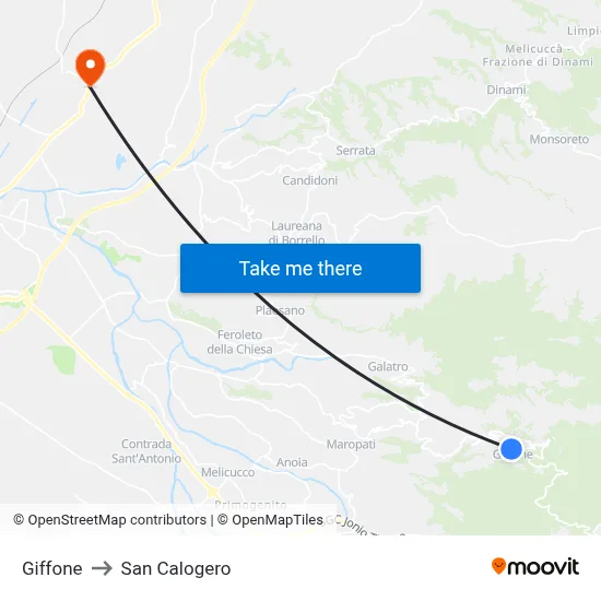 Giffone to San Calogero map