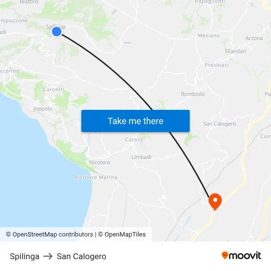 Spilinga to San Calogero map