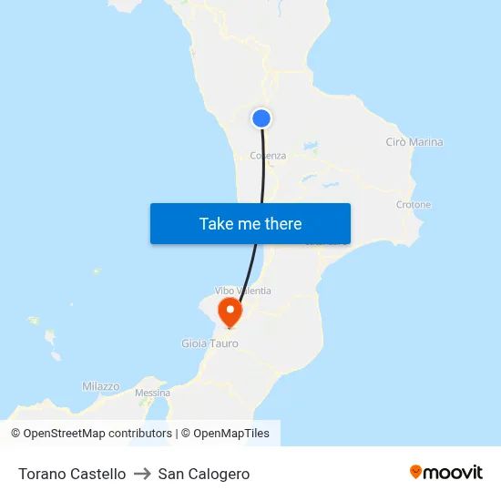 Torano Castello to San Calogero map