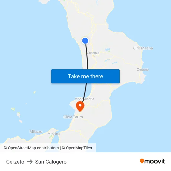 Cerzeto to San Calogero map