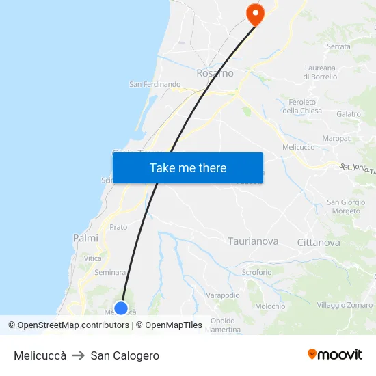 Melicuccà to San Calogero map