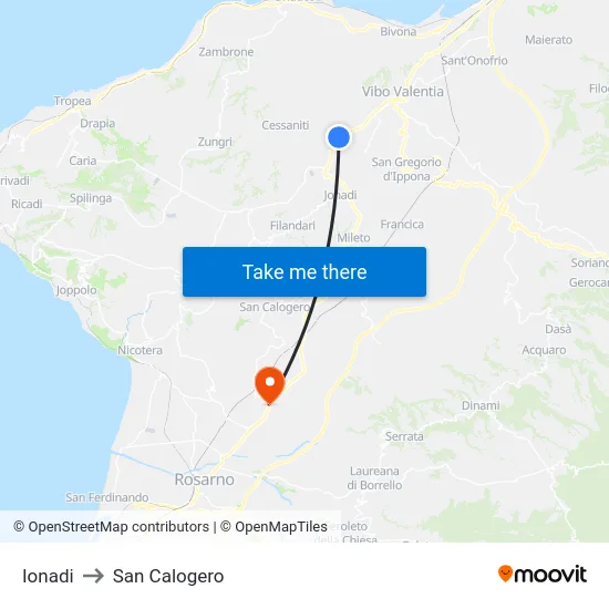 Ionadi to San Calogero map
