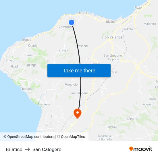Briatico to San Calogero map