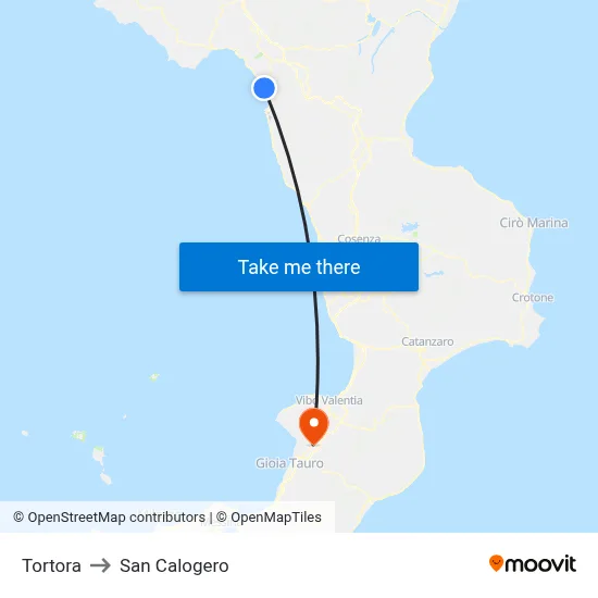 Tortora to San Calogero map