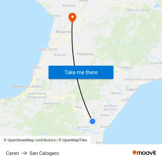 Careri to San Calogero map