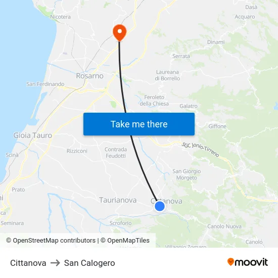 Cittanova to San Calogero map