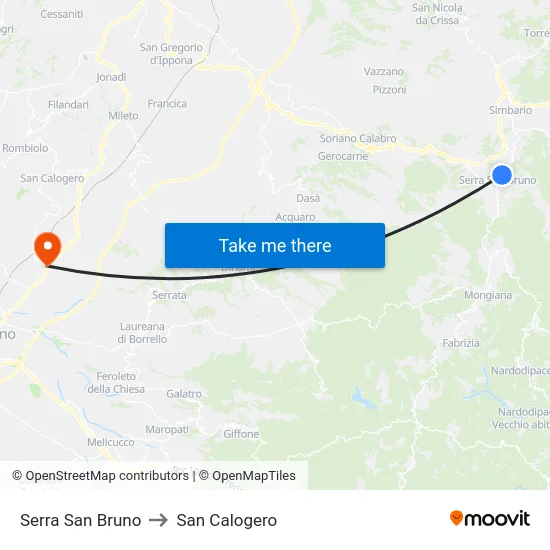 Serra San Bruno to San Calogero map