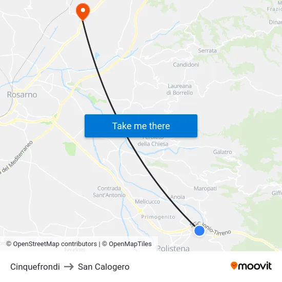 Cinquefrondi to San Calogero map