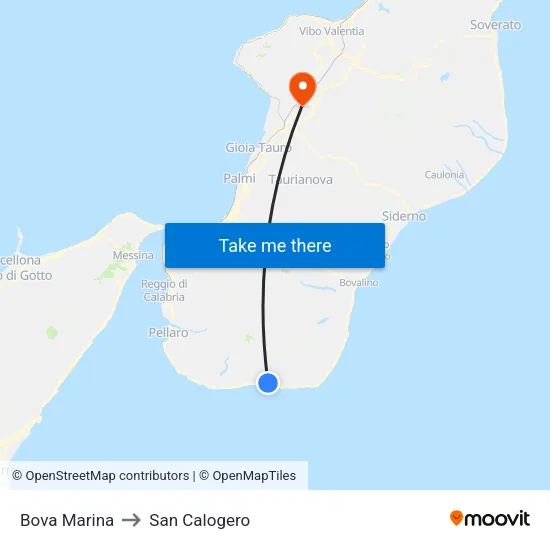 Bova Marina to San Calogero map