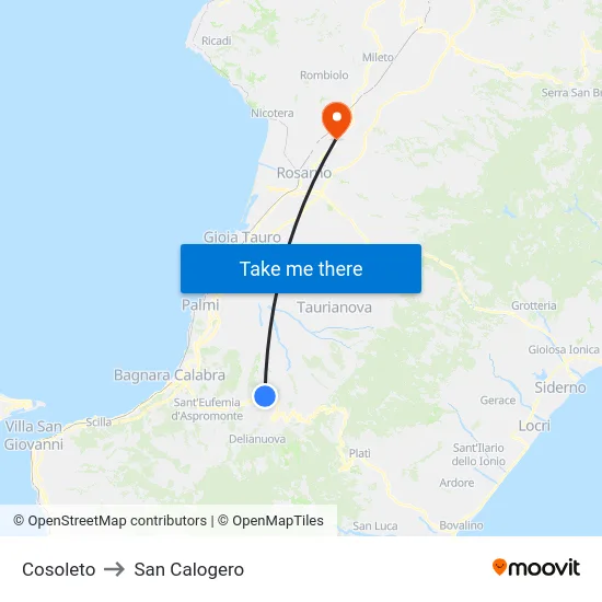 Cosoleto to San Calogero map