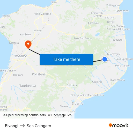 Bivongi to San Calogero map