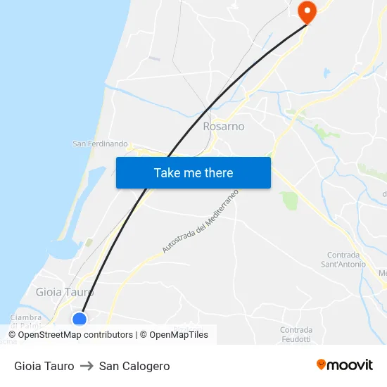 Gioia Tauro to San Calogero map