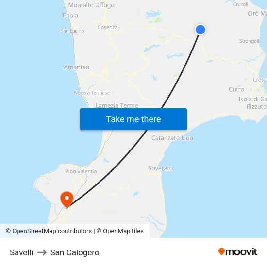 Savelli to San Calogero map