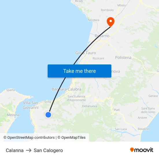 Calanna to San Calogero map