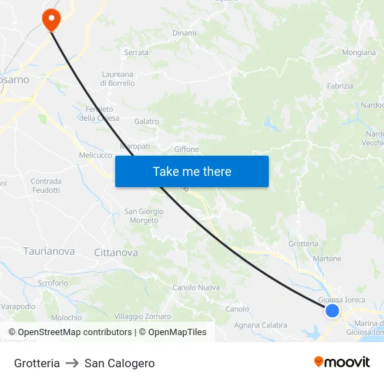 Grotteria to San Calogero map