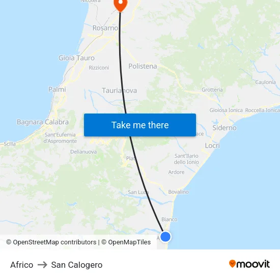 Africo to San Calogero map
