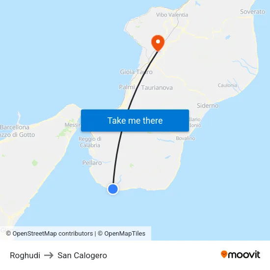 Roghudi to San Calogero map